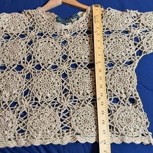 Cherry Stix Vintage Tan Crochet Sweater with pearl detail, O/S